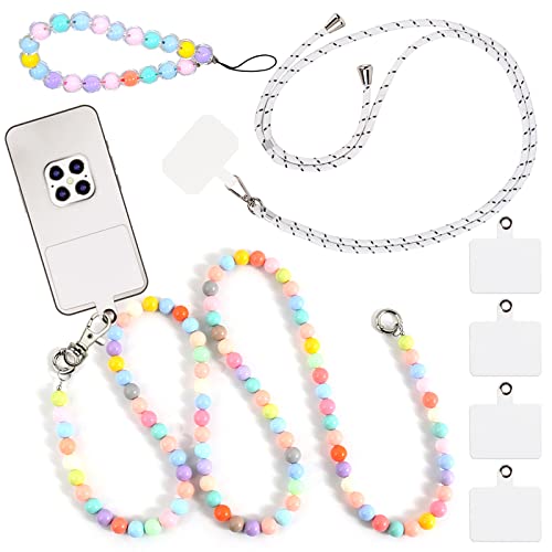 WanderGo Handy-Kette Perlen, Universal Handy-Kette Lanyard, Kette, Halskette zum Aufhängen mit weißen Einsätzen, Bunte Perlen Handy-Anhänger Halsband Kompatibel mit den meisten Smartphones von WanderGo