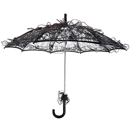 Wandisy Verrückter Bridal Lace Cotton Umbrella, Blume Bestickt Regenschirm für Hochzeitsfeiern Tanzen Fotografie Prop(Schwarz) von Wandisy