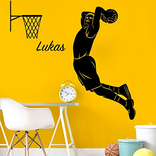 Wandora Wandtattoo Basketballspieler + Wunschname I azurblau (BxH) 55 x 100 cm I Kinderzimmer Aufkleber Sticker Wandaufkleber Wandsticker selbstklebend W1527 von Wandora