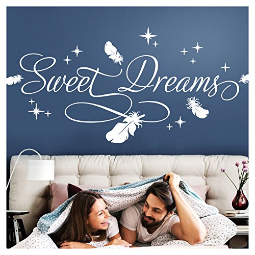 Wandora Wandtattoo Spruch Sweet Dreams I Mittelgrau (BxH) 164 x 75 cm I Sterne Federn Schlafzimmer Kinderzimmer Sticker Aufkleber Wandaufkleber Wandsticker W1483 von Wandora