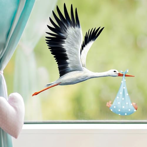 Fensterbild Frühling Klapperstorch Storch Baby Junge Geburt Fensterdeko Kinderzimmer Kind Osterdeko Frühlingsdeko, 1. A4-Bogen von Wandtattoo Loft