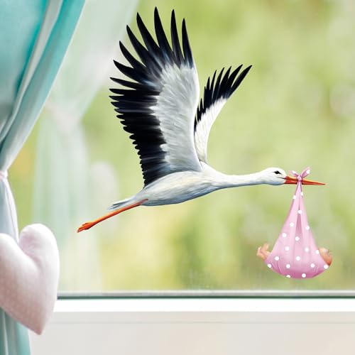 Fensterbild Frühling Klapperstorch Storch Baby Mädchen Geburt Fensterdeko Kinderzimmer Kind Osterdeko Frühlingsdeko, 1. A4 Bogen von Wandtattoo Loft