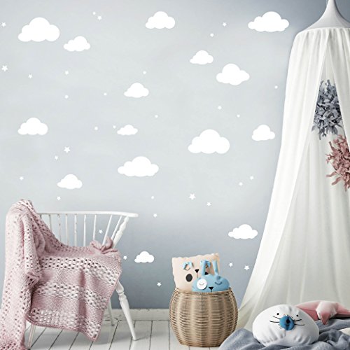 Wandtattoo „Deko Wolken“ mit Sternen (35teilig) von Wandtattoo-Loft® / 35 Aufkleber im Set/Clouds Wall Art/Wandsticker/Wandaufkleber / 29 Farben/schwarz / von Wandtattoo-Loft