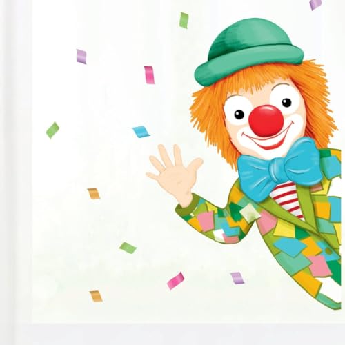 Wandtattoo Loft Fensterbild Karneval Clown von der Seite wiederverwendbar Frühling bunte Geburtstag Fasching farbig, 1. A4 Bogen, Von Rechts von Wandtattoo Loft