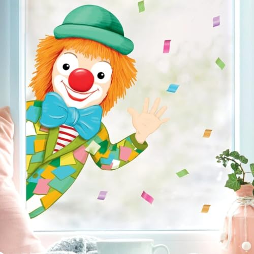 Wandtattoo Loft Fensterbild Karneval Clown von der Seite wiederverwendbar Frühling bunte Geburtstag Fasching farbig, 2. A3 Bogen, Von Links von Wandtattoo Loft