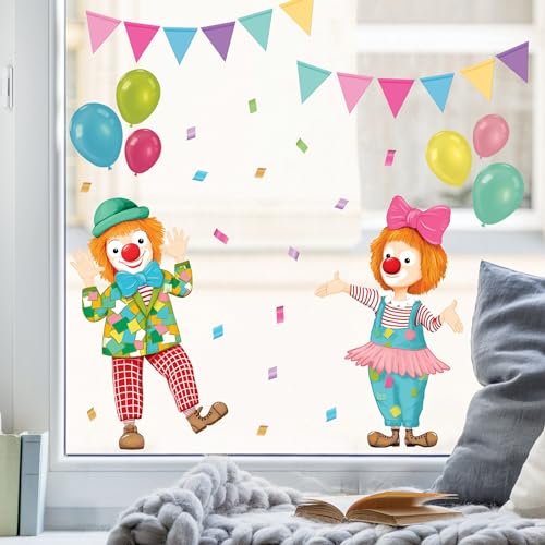 Wandtattoo Loft Fensterbild Karneval Clowns Girlande Luftballons wiederverwendbar Frühling bunte Dreiecke Fasching farbig, 1. A3 Bogen von Wandtattoo Loft