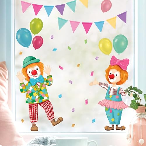 Wandtattoo Loft Fensterbild Karneval Clowns Girlande Luftballons wiederverwendbar Frühling bunte Dreiecke Fasching farbig, 3. A1 Bogen von Wandtattoo Loft