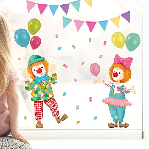 Wandtattoo Loft Fensterbild Karneval Clowns Girlande Luftballons wiederverwendbar Frühling bunte Dreiecke Fasching farbig, 4. A0 Bogen von Wandtattoo Loft