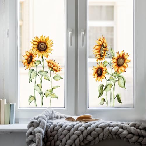 Wandtattoo Loft Fensterbild Sonnenblume hoch Herbst Sommer wiederverwendbare Fensteraufkleber für bodentiefe Fenster Terassentür Balkon, 1. A4 Bogen von Wandtattoo Loft