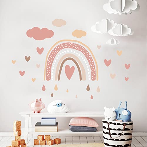 Wandtattoo Loft Regenbogen Sticker Herzen Wolken Tropfen Deko Kinderzimmer Mädchen Junge Pastellfarben Wandaufkleber, 55 cm x 59 cm, Hauttöne von Wandtattoo Loft