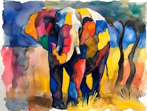 Abstrakt Elefant Malen Nach Zahlen Kinder, Bastelset Erwachsene Frauen Paint by Numbers, DIY Faltenfreie Leinwand, mit Pinseln und Acrylpigment-Kunstwerk Set, Zimmer Deko Mädchen Geschenk 20x30cm W-33 von Wangdoud