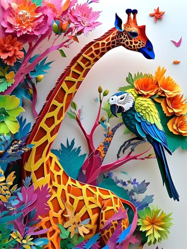 Diamond Painting Giraffenpapagei Diamond Painting Zubehör, Diamond Painting Set für Erwachsene Und Kinder, Mosaikherstellung, Full Drill Diamant Kunst Stickerei Kreuzstich Home Dekor 100x150cm S-976 von Wangdoud