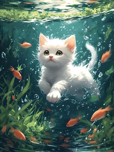 Katze Fisch Malen Nach Zahlen Kinder, Bastelset Erwachsene Frauen Paint by Numbers, Faltenfreie Leinwand, mit Pinseln und Acrylpigment-Kunstwerk Set, Zimmer Deko Kreativ Geschenk Mädchen 20x30cm W-777 Katze Fisch Malen Nach Zahlen Kinder, Bastelset Erwachsene Frauen Paint by Numbers, Faltenfreie Leinwand, mit Pinseln und Acrylpigment-Kunstwerk Set, Zimmer Deko Kreativ Geschenk Mädchen 20x30cm W-777 von Wangdoud