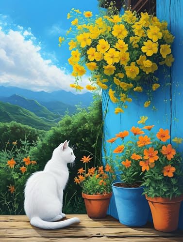 Malen Nach Zahlen Blume Katze Malen Nach Zahlen Erwachsene Kinder, DIY Handgemalt öLgemäLde Kit, Mit 3-Pinseln und Hochwertige Ölgemälde Acrylfarbe, für Home Wand Decor (Ohne Rahmen) 100x150cm W-713 von Wangdoud