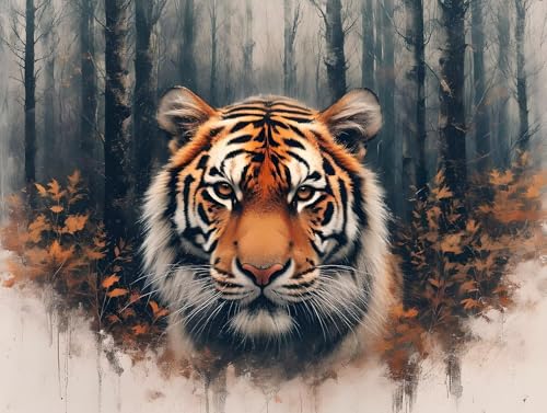 Malen Nach Zahlen Tier Tiger Malen Nach Zahlen Erwachsene Kinder, DIY Handgemalt öLgemäLde Kit, Mit 3-Pinseln und Hochwertige Ölgemälde Acrylfarbe,für Home Decor Bastelset (Ohne Rahmen) 100x150cm W-91 von Wangdoud