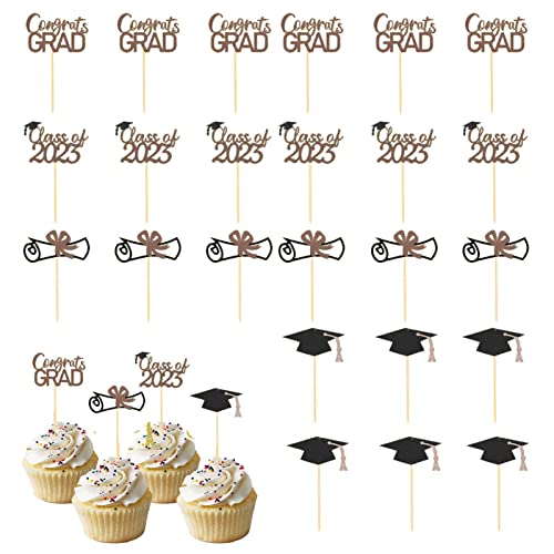 Wangduodu Cupcake-Topper zum Schulabschluss – Cupcake-Topper zum Schulabschluss, Abschlussfeier, Cupcake-Aufsätze für Kuchen, Abschlussfeier, Party, Diplom, Cupcake-Picks für Kuchen von Wangduodu
