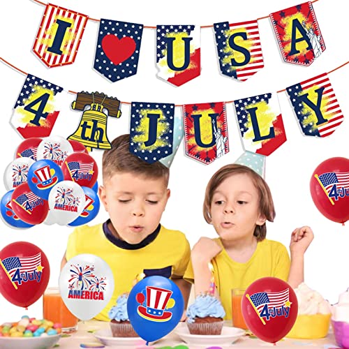 Wangduodu Dekorationen für den 4. Juli, patriotische Partyballons und Wimpelkette, Nationalfeiertag, Unabhängigkeitstag, 4. Juli, Gedenktag, Partyzubehör von Wangduodu