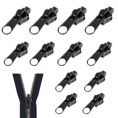 12 Reißverschluss-Ersatzzieher-Set, 3 Größen, Reißverschluss-Reparatur-Set für Gepäck, Rucksäcke und Jacken, Reißverschluss-Ersatz-Set (Black) von Wangzhenxi