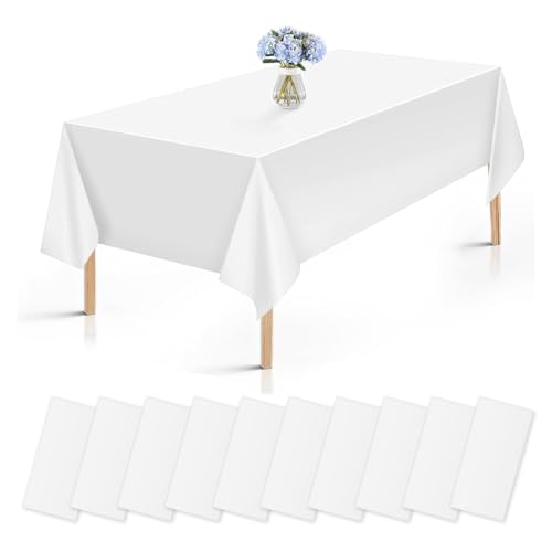 10 Stück Weiß Einweg Tischdecke, 137 x 274 cm, Wasserdicht Tischdecken, Rechteckig Tischtuch Geeignet für Gastronomie, Hochzeit, Party, Gartentischdecke, Weihnachten von Wanheart