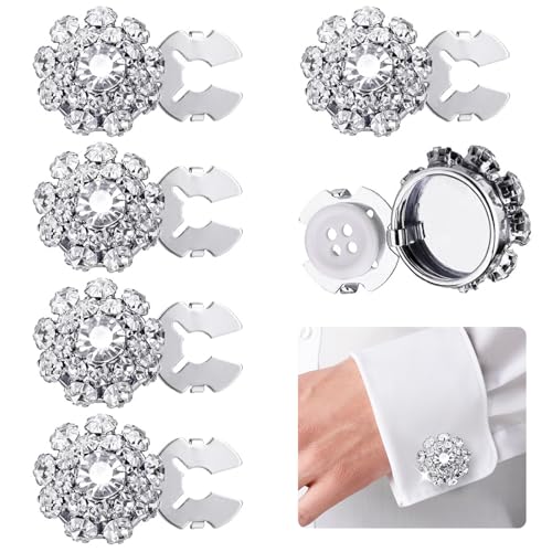 5 x Strass-Kristallknöpfe, abnehmbare dekorative Knöpfe zum Anklipsen, Schmuck für Damen/Herren, Blusen, Hemden, DIY, Kleidung, Verzierungen (Silber) von Wanheart