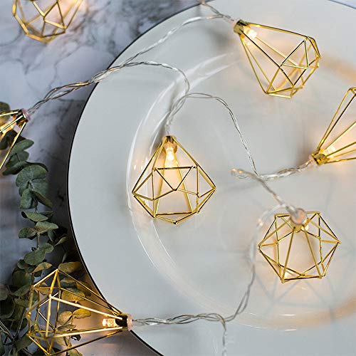 Wankd Lichtkette Geometrisch LED Metal Lichterketten 1.5M 10 LED Batteriebetrieben Funkeln Lichter für Schlafzimmer Hochzeit Weihnachten Haus Dekoration, Warm Weiß, Diamant, IP44 von Wankd