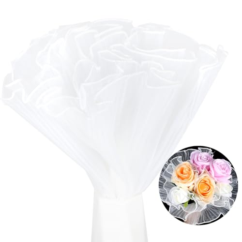 Geschenkpapier mit Blumenmuster, weiß, Blumenbouquet, Netzpapier, gefaltet, durchscheinend, für Partygeschenke, Dekoration, Floristenbedarf, Hochzeitsgeschenkverpackung von Wanmu