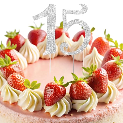 Wanmu 15 Zahl Kuchen Topper Strass, Kuchendeckel Cake Topper Kuchendekoration 15 Jahre Geburtstagstorte Deko für Erwachsene Party Zubehör Jahrestag Geburtstag von Wanmu