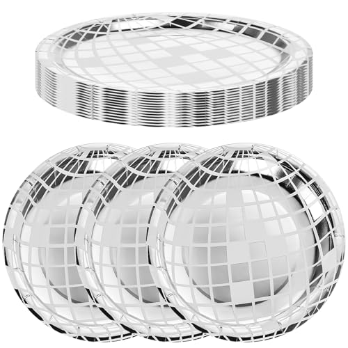 Wanmu 25Pcs Disco Party Pappteller Partygeschirr Partyteller Einmalgeschirr Pappteller Papierschalen für Feste und Feier Geburtstag Hochzeit Weihnachten Kindergeburtstag von Wanmu