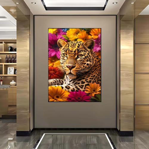 5D Diamant Painting Bilder Blume Diamond Painting Leopard Diamond Painting Erwachsene, Mosaikherstellung DIY Runde Drill Diamant Painting Set für Anfänger und Kinder für Haus Dekoration 40x50 cm 6-2 von Wanziho