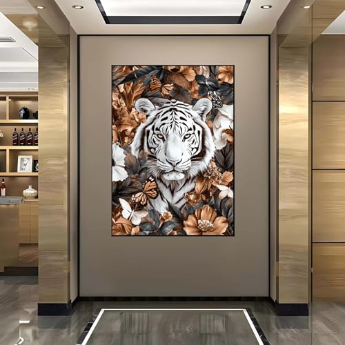 5D Diamant Painting Bilder Blumen Diamond Painting Tiger Diamond Painting Erwachsene, Mosaikherstellung DIY Runde Drill Diamant Painting Set für Anfänger und Kinder für Haus Dekoration 40x50 cm C-D von Wanziho