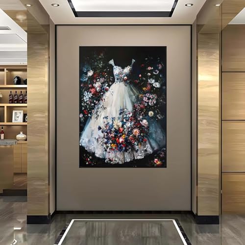 5D Diamant Painting Bilder Brautkleid Diamond Painting Blume Diamond Painting Erwachsene, Mosaikherstellung DIY Runde Drill Diamant Painting Set für Anfänger und Kinder, Haus Dekoration 40x50 cm H-8 von Wanziho