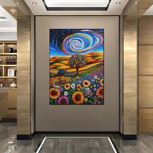 5D Diamant Painting Bilder Landschaft Diamond Painting Blumen Diamond Painting Erwachsene, Mosaikherstellung DIY Runde Drill Diamant Painting Set für Anfänger, Haus WandDeko Geschenk 50x70 cm 8-1 von Wanziho