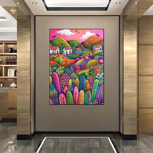 5D Diamant Painting Bilder Landschaft Diamond Painting Kaktus Diamond Painting Erwachsene, Mosaikherstellung DIY Runde Drill Diamant Painting Set für Anfänger, Haus WandDeko Geschenk 50x70 cm 7-B von Wanziho