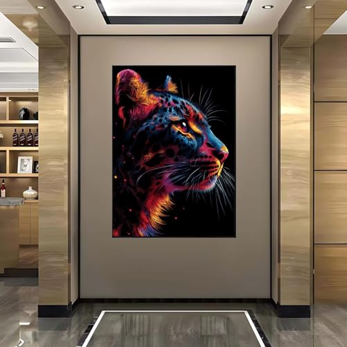 5D Diamant Painting Bilder Leopard Diamond Painting Tier Diamond Painting Erwachsene, Mosaikherstellung DIY Runde Drill Diamant Painting Set für Anfänger und Kinder für Haus Dekoration 40x50 cm Y-I von Wanziho