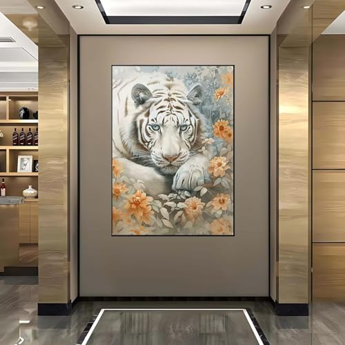 5D Diamant Painting Bilder Tiere Diamond Painting Tiger Diamond Painting Erwachsene, Mosaikherstellung DIY Runde Drill Diamant Painting Set für Anfänger und Kinder für Haus Dekoration 40x50 cm G-9 von Wanziho