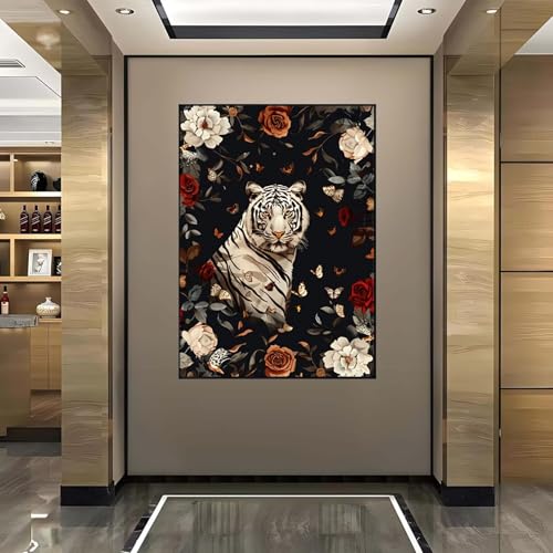 5D Diamant Painting Bilder Tiger Diamond Painting Rose Diamond Painting Erwachsene, Mosaikherstellung DIY Runde Drill Diamant Painting Set für Anfänger und Kinder für Haus Dekoration 40x50 cm 8-Y von Wanziho