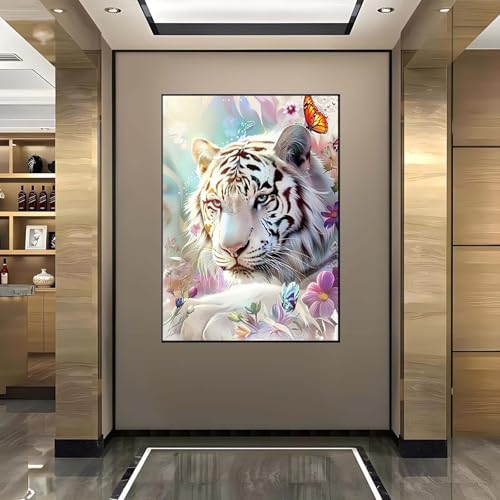 5D Diamant Painting Bilder Tiger Diamond Painting Tier Diamond Painting Erwachsene, Mosaikherstellung DIY Runde Drill Diamant Painting Set für Anfänger und Kinder für Haus Dekoration 40x50 cm E-R von Wanziho