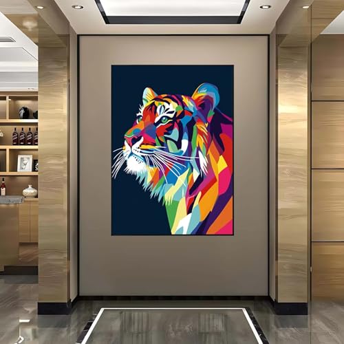 5D Diamant Painting Bilder Tiger Diamond Painting Tier Diamond Painting Erwachsene, Mosaikherstellung DIY Runde Drill Diamant Painting Set für Anfänger und Kinder für Haus Dekoration 40x50 cm K-9 von Wanziho