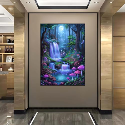 5D Diamant Painting Bilder Wasserfall Diamond Painting Mond Diamond Painting Erwachsene, Mosaikherstellung DIY Runde Drill Diamant Painting Set für Anfänger und Kinder für Haus Dekoration 40x50 cm F-5 von Wanziho