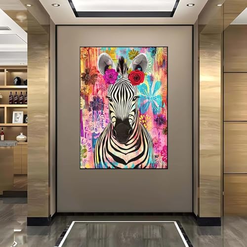 5D Diamant Painting Bilder Zebra Diamond Painting Blumen Diamond Painting Erwachsene, Mosaikherstellung DIY Runde Drill Diamant Painting Set für Anfänger und Kinder für Haus Dekoration 50x70 cm E-Q von Wanziho