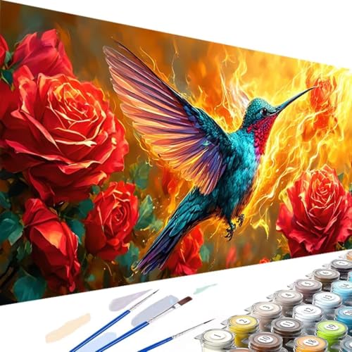 Blume Malen Nach Zahlen Erwachsene, Malen Nach Zahlen Kinder DIY Handgemalt Ölgemälde Kit für Anfänger und Erwachsene mit 3-Pinseln und Acrylfarbe, für Haus Dekor Ohne Rahmen 100x200cm Kolibri B-q von Wanziho