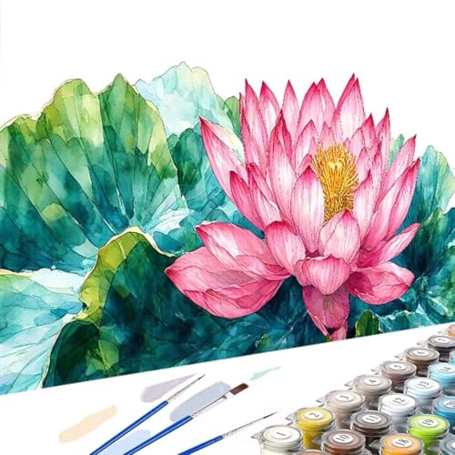 Blume Malen Nach Zahlen Erwachsene, Malen Nach Zahlen Kinder DIY Handgemalt Ölgemälde Kit für Anfänger und Erwachsene mit 3-Pinseln und Acrylfarbe, für Home Wand Dekor Ohne Rahmen 70x140cm Lotus 5-5 von Wanziho