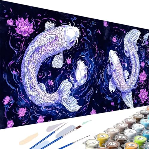 Blume Malen Nach Zahlen Erwachsene- DIY Handgemalt Ölgemälde Kit für Erwachsene Fisch, Malen Nach Zahlen Kinder mit Pinseln und Acrylfarbe, Bastelset Erwachsene für Home Décor Ohne Rahmen, 60x30cm 1-b von Wanziho