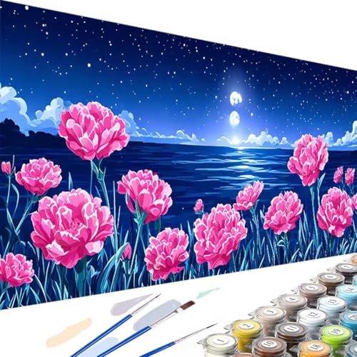 Blume Malen Nach Zahlen Erwachsene- DIY Handgemalt Ölgemälde Kit für Erwachsene See, Malen Nach Zahlen mit Pinseln und Acrylfarbe - Bastelset Erwachsene für Home Wand Dekor (Ohne Rahmen), 90x180cm 2-9 von Wanziho