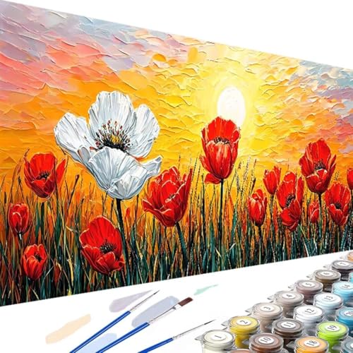 Blume Malen Nach Zahlen Erwachsene- DIY Handgemalt Ölgemälde Kit für Erwachsene Sonnenuntergang, Malen Nach Zahlen Kinder mit Pinseln und Acrylfarbe für Geschenke Home Dekor (Ohne Rahmen) 60x120cm Z-2 von Wanziho