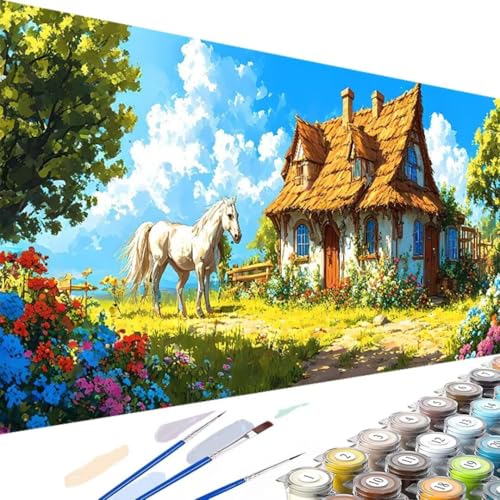 Blume Malen Nach Zahlen Erwachsene Ohne Rahmen | DIY Handgemalt | Tier | Malen Nach Zahlen Kit für Anfänger und Erwachsene | Set inklusive Acrylfarben & Pinsel | für Haus Dekor 50x100cm Leinwand 2-b von Wanziho