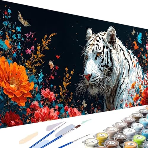 Blume Malen Nach Zahlen Erwachsene Ohne Rahmen | DIY Handgemalt | Tiger | Malen Nach Zahlen Kit für Anfänger und Erwachsene | Set inklusive Acrylfarben & Pinsel | für Haus Dekor 80x160cm Leinwand Z-x von Wanziho