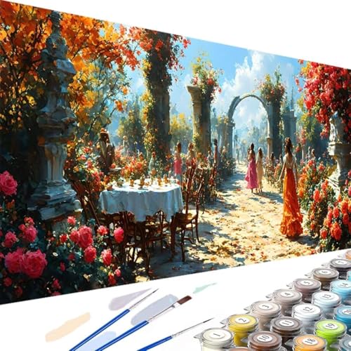 Blume Malen Nach Zahlen ab 5 6 7 8 9 Jahre Mädchen und Jungen - DIY Malen Nach Zahlen Garten für Kinder und Anfänger, DIY Ölgemälde Leinwand Kit mit Pinsel und Acrylfarben 70x140cm (Ohne Rahmen) K-s von Wanziho