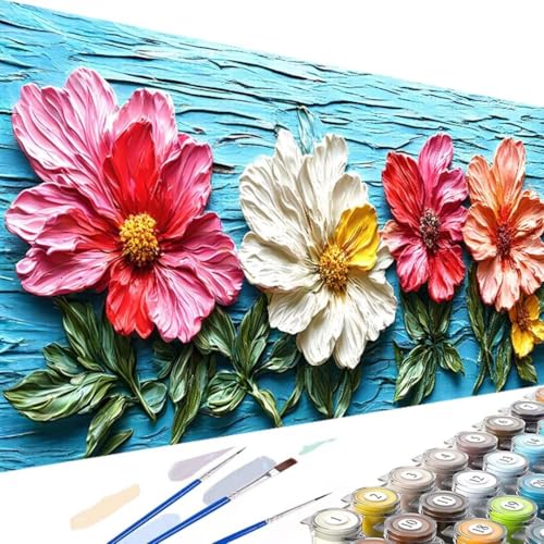 Blume Malen Nach Zahlen ab 5 6 7 8 9 Jahre Mädchen und Jungen - DIY Malen Nach Zahlen Laub für Kinder und Anfänger, DIY Handgemalt Ölgemälde Kit mit Pinsel und Acrylfarben 40x80cm (Ohne Rahmen) 6-9 von Wanziho