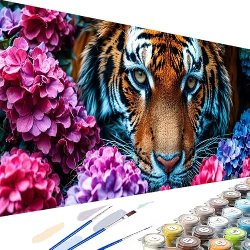 Blume Malen Nach Zahlen ab 5 6 7 8 9 Jahre Mädchen und Jungen - DIY Malen Nach Zahlen Tiger für Kinder und Anfänger, DIY Ölgemälde Leinwand Kit mit Pinsel und Acrylfarben 100x200cm (Ohne Rahmen) E-5 von Wanziho